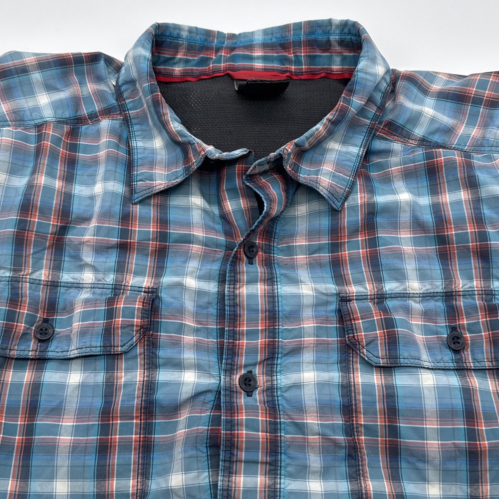 North Face Button Up Camp Shirt Mens Large‎ Short Sleeve Plaid Hike Camp